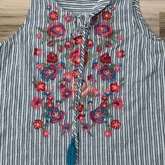 Savanna Jane Striped Embroidered Sleeveless Blue White Tank Top Women’s Large - Picture 3 of 5
